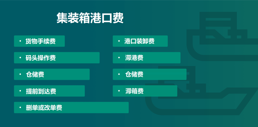 码头操作费 港口仓储费   提前到达费 延迟进场费 港口装卸费 删单或改单费